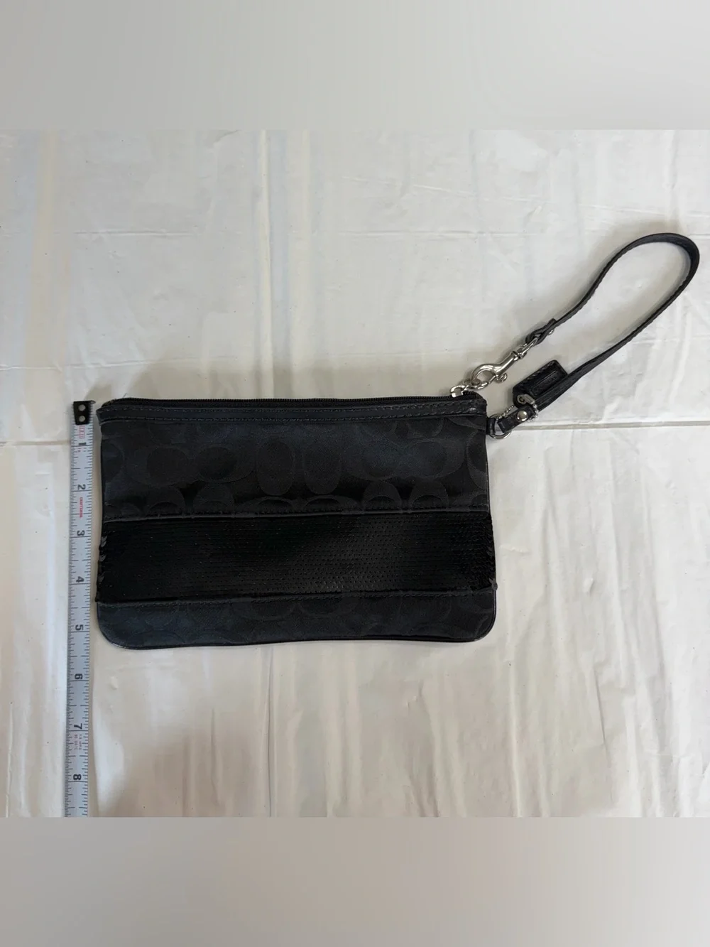 Coach Black Signature Wristlet with Gloss Accent